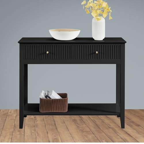 ALTALIA DECO HOME Credenza Recibidor - Mueble Recibidor Moderno de Madera Color Vintage Consola Mesa de Entrada con Particiones Dobles Ideal para Recibidor de Entrada, Sala Comedor Mueble TV (Negro)