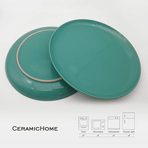 Warebest Stoneware Dinner Plate Set of 4 (10.5", 4-Piece),Porcelain Tableware Teal Blue Ceramic Dishes Set