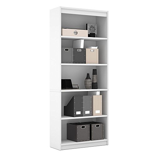 Universal Five Shelf Bookcase Dimensions: 29.5W x 11.5D x 72H Weight: 85 lbs White