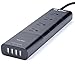 Zilu P4SU Solid 4 AC Outlets Power Strip with Surge Protector and 4-Port USB Charger (30W/6A Multi-Port Charging Station) for Home / Office (Black)