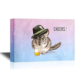 Canvas Wall Art - Chinchilla Wearing Beer Festival Hat with Pint - Gallery Wrap Modern Home Art | Ready to Hang - 12x18 inches