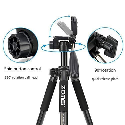 ZOMEI Q222 Lightweight Aluminum Tripod Monopod Portable Travel Camera Stand with 3-Way Pan Head and Carry Bag for Canon Nikon Sony DSLR