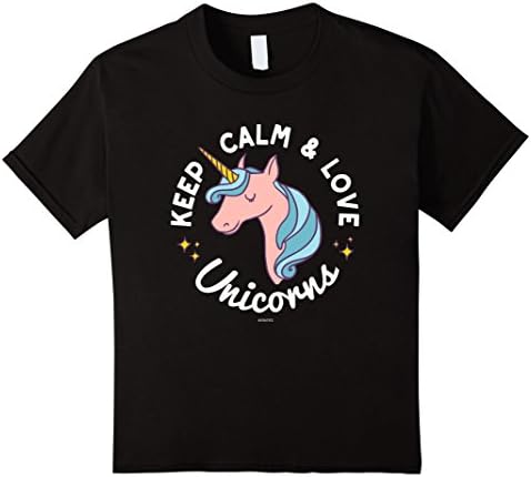 Kids Keep Calm and Love Unicorns Blue Tshirt 10 Black
