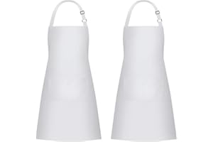 Jubatus 2 Pack Bib Aprons with 2 Pockets Cooking Chef Kitchen Apron for Women Men, White