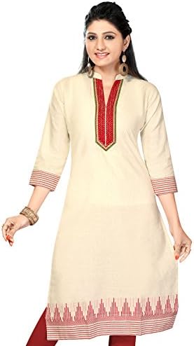ladies Cotton khadi jute Long Kurtis (Size : Large)
