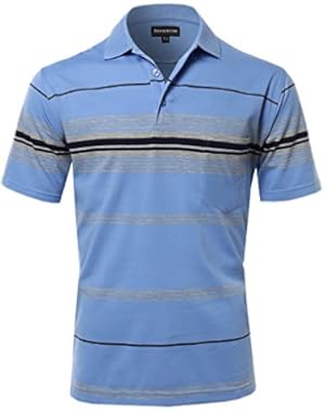 Men's Casual Striped Short Sleeves Three-Button Polo T-Shirt