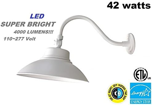 14 Inch LED Adjustable Gooseneck Barn Light with Dusk to Dawn Photocell Sensor - Outdoor Wall Mounted Fixture (White)