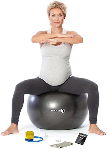 IMPRIE Exercise Ball with BONUS E-Book &amp; Resistance Band-Thick Anti Burst Birthing Ball with Ball Pump-Heavy Duty Pilates Fitness Workout Yoga Ball-Home Gym + Office Exercise Ball Chair.