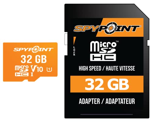 SPYPOINT 32GB Micro SD Speicherkarte für Wildkameras | Adapter Media Storage für Mobilfunkkameras (Klasse 10 Geschwindigkeit)