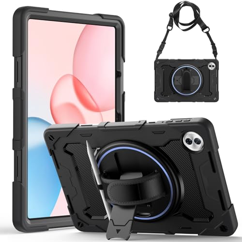 Gerutek Honor Pad 10 2025 (12.1 inches), Heavy Duty Armor Case with 360 Degree Rotating Stand, Hand Strap and Adjustable Shoulder Strap, Protective Cover for Honor Pad 10 12.1 inch, Black