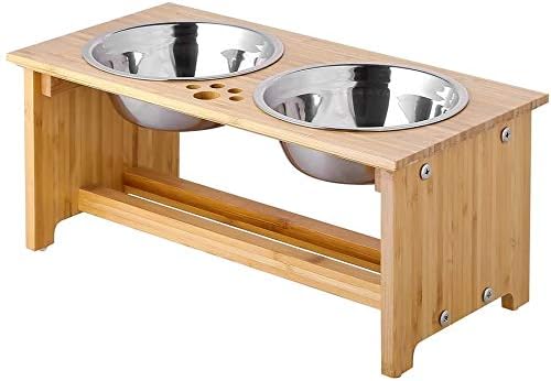 bamboo dog bowl stand