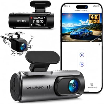 4K Dashcam Voiture Avant Arrière, Wi-FI Caméra Voiture, Grand Angle 170° G-Capteur, Caméra Embarquée Voiture avec Mode Stationnement 24H, Vision Nocturne, Enregistrement en Boucle