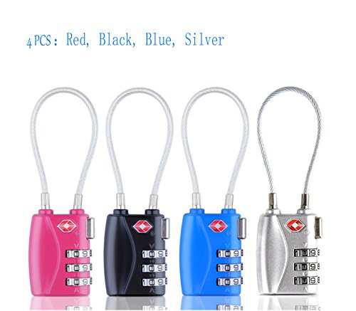 TSA Approved Luggage Locks, Bestga Multicolor 3 Digit Cable Combination Luggage Locks Theft Protection Durable Travel Baggage Lock, Back Packs Lock, Cabinet Lock, Padlock and Suitcase Lock - 4 Pack