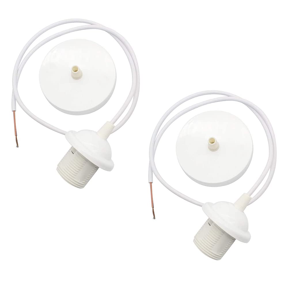 OMIGA 2 Pieces Ceiling Rose Light Fitting Vintage Pendant E27 Ceiling Pendant Lighted Fitting with Lock Ring for Retro Industrial Style for DIY Suspension Modern Hanging Lampe (White)