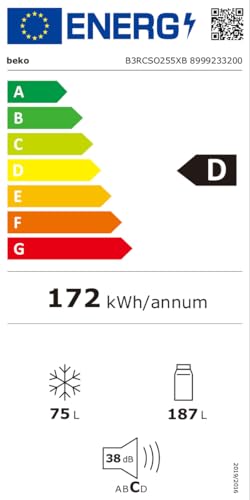 Beko B3RCSO255XB freistehende Kühl/-Gefrierkombination, 262 l Nettovolumen, 187 l Kühlen, 75 l Gefrieren, MinFrost, Supergefrierfunktion, 3 Gefrierschubladen, Inox 9