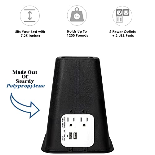 Hold N' Storage Bed Risers Heavy Duty with Power Outlet and USB Ports