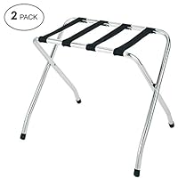 AMENITIES DEPOT Folding Chrome Stainless Steel Luggage Rack Without Back（2-Pack