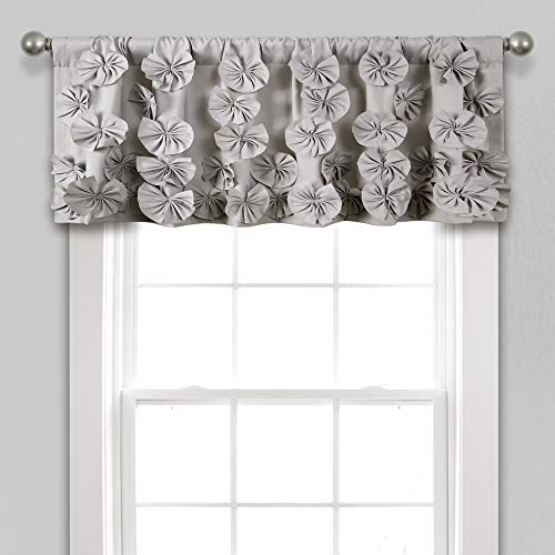 Lush Decor Riley Window Valance - Charming Handmade Bow Details - Elegant Light Filtering Single Panel- 54 W x 18 L, Light Gray