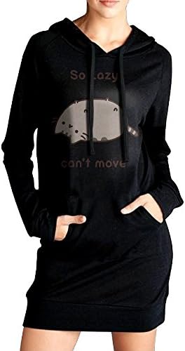 Xero Women Pusheen The Cat Sweatshirt Dress Pockets Pullover Kangaroo Hoodie XL Black