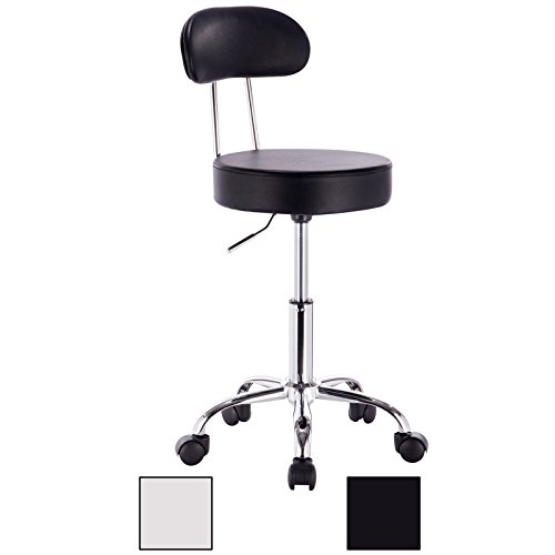 WOLTU ABSX1008blk-c 1x Faux Leather Adjustable Swivel Chair Stool with Backrest and Casters Hydraulic Gas Lift Office/Lab/Medical/Spa/Massage/Beauty/Pub Stool Seat Height:18.5