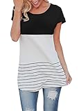 FARYSAYS Women's Color Block Striped Crewneck Patchwork Short Sleeve Comfy Loose Fit Tunic Tops