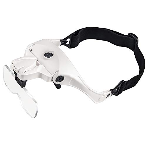 BIJIA Head Magnifier-USB Rechargeable LED Illuminated Head Mount Magnifying Glass with Headband,2 LED Light,5 Interchangeable Lens for Jewelry Loupe,Crafts,Electronics Repair,Hobby,Eyelash Extension