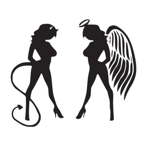 Devil Angel Girls Ladies Vinyl Decal Window Sticker Car Graphic Sexy Silhouette, Die cut vinyl decal for windows, cars, trucks, tool boxes, laptops, MacBook - virtually any hard, smooth surface
