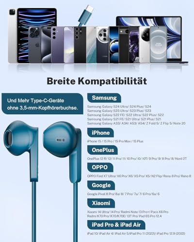 USB C Wired Headphones for Samsung Galaxy S25 S24 S23 S22 Ultra S26 S21 A55 A56 A16 A54 5G In-Ear USB C Headset with Microphone Headphones USBC for iPhone 17 16 15 Pro Max Air Pixel 9 8 Xiaomi 14
