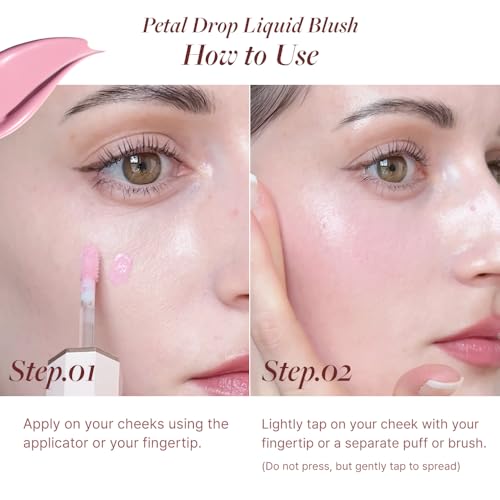 DEAR DAHLIA Petal Drop Blush (Barely) - Weightless Buildable Liquid Blush with High-Pigment, Long-lasting Dewy Finish, Natural Flush. Hydrating, Vegan, Cruelty-Free Korean Makeup for Cheeks. (0.14 oz)