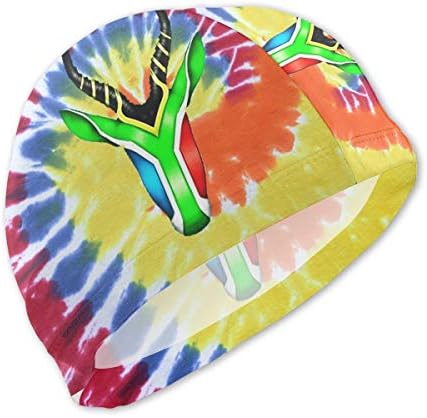 Narr Kids Waterproof Swim Caps for Girls and Boys, with Springbok Flag Skull Print Swimming Cap Bathing Cap White