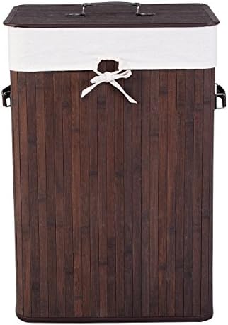 Bamboo Hamper Laundry Rectangle Basket Storage Bag Lid Brown