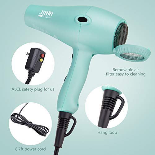 JINRI 1875W Hair Dryer Salon Grade Negative Ionic Blow Dryers Light