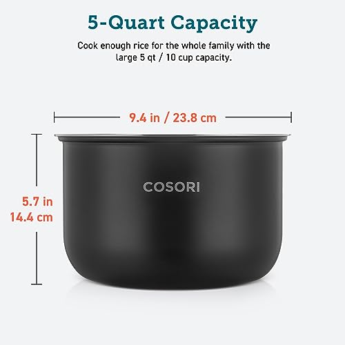 COSORI 5-Quart Rice Cooker Inner Pot Non-Stick for 10 Cup Uncooked CRC-R501- KUS Rice Cooker Only, 6-Layer, CRP-R501IP-KUS