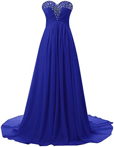 Vinvv Sweetheart Chiffon Beaded Long Prom Bridesmaid Dresses Train Royal Blue 16