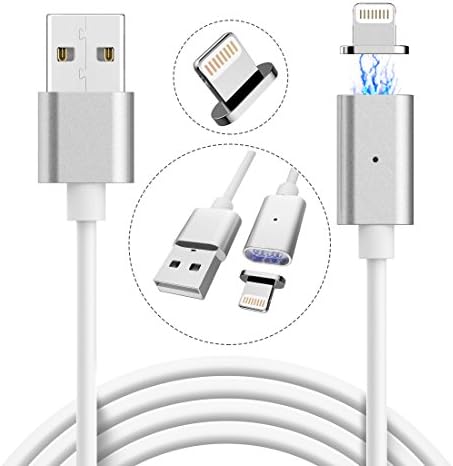 Magnetic Charging Cable for iPhone, Lightning USB Magnet Charger Apple Charge Cord Accessories for  iPhone 5 5S 6 6S Plus 7 7Plus 8 X iPod iPad (Silver)