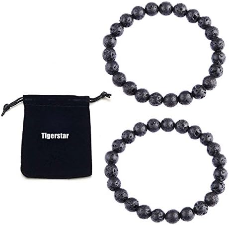 ETTO 8mm Lava Rock Diffuser Beads Bracelet 2pcs, Natural Gemstone Round Stone Yoga Bracelet Healing Balancing Bangle for Men Women