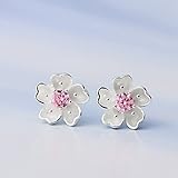 UNKE Romantic Sakura Cherry Blossom Flower Stud Earrings for Women Girls Party Ball Wedding