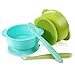 PandaEar Set of 2 Silicone Stay Put Suction Bowls | Large Cup Base| Food Grade Soft Safe BPA-Free Silicone | Babies Toddlers Infants | (Blue & Green)