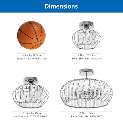 ANWIO Crystal Ceiling Lamp, Living Room Glass Ceiling Lamp with 3 E14 Base, Modern Silver Pendant Lamp, Crystal Ceiling Lamp with Bedroom, Kitchen, Dining Room (40 cm, Without Bulb)