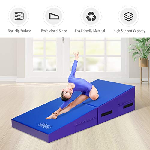 GYMAX Incline Gymnastics Mat, 60"X30"X14" Wedge Shape Gymnastics