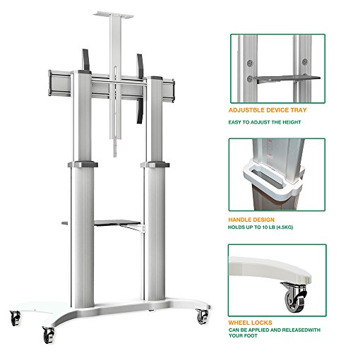 North Bayou Mobile TV Cart TV Stand with Wheels for 55 to 80 Inch LCD LED OLED Plasma Flat Panel Screens up to 125lbs AVF1800-70-1P (White)