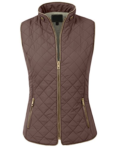 NE PEOPLE Womens Light Weight Wool Lining Quilted Zip Vest-DARKBROWN-S