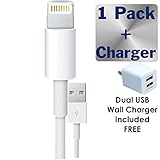 Beam Electronics 8-Pin Lightning Connector to USB Charging Cable for iPhone 6, 6 Plus, 5, 5S, 5C, iPad Mini, iPad Air, iPod Nano and iPod Touch with Dual USB wall charger