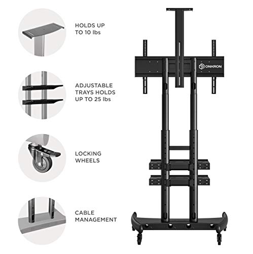 ONKRON Mobile TV Stand TV Cart with Wheels for 55" to 80 Inch LCD LED Flat Screen TV with AV Shelves TS1892 - Thumbnail 2