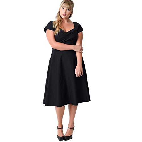 Plus Size!Todaies Fashion Women's Casual V Neck Formal Evening Party Swing Dress 4 Colors (Black, 3XL)