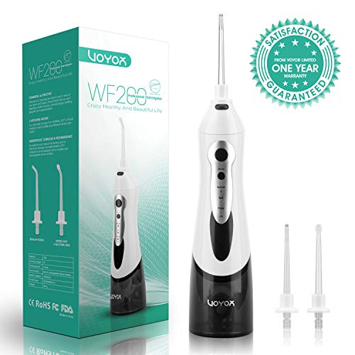 VOYOR Water Flosser Cordless Oral Irrigator Floss Water Jet Electric Dental Flossers with 3 Work Modes & 2 Nozzles for Braces Gums Cleanse, IPX7 Waterproof, Portable & Rechargeable