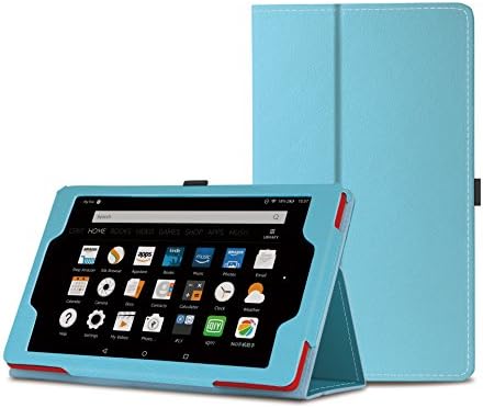 NUYEA Case for All-New Amazon Fire HD 8 (2016 and 2017 Release, 6th/ 7th Generation)-Hand Strap Stand PU Leather Case for 2017/ 2016 Amazon Fire HD 8(7th / 6th), Auto Wake / Sleep(Blue)