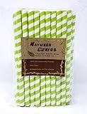 Nature's Curios 50-pack Biodegradable 0.5 inch (12mm) wide Paper Drinking Straws - Green Stripe - Bulk Jumbo Paper Straws for Juices, Shakes, Smoothies, Bubble Boba Tea, Party Supplies and Decorations