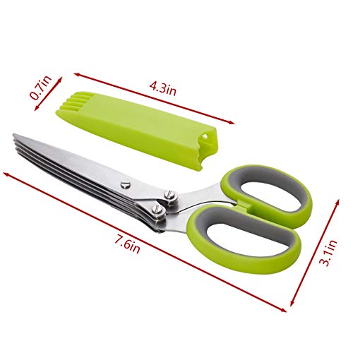 LHS Herb Scissors with 5 Multi Stainless Steel Blades and Safe Cover Kitchen Gadgets Cutter