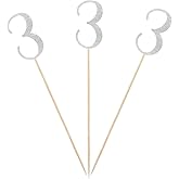 Silver Glitter 3rd Birthday Centerpiece Sticks, 12-Pack Number 3 Table Topper Anniversary Party Decorations